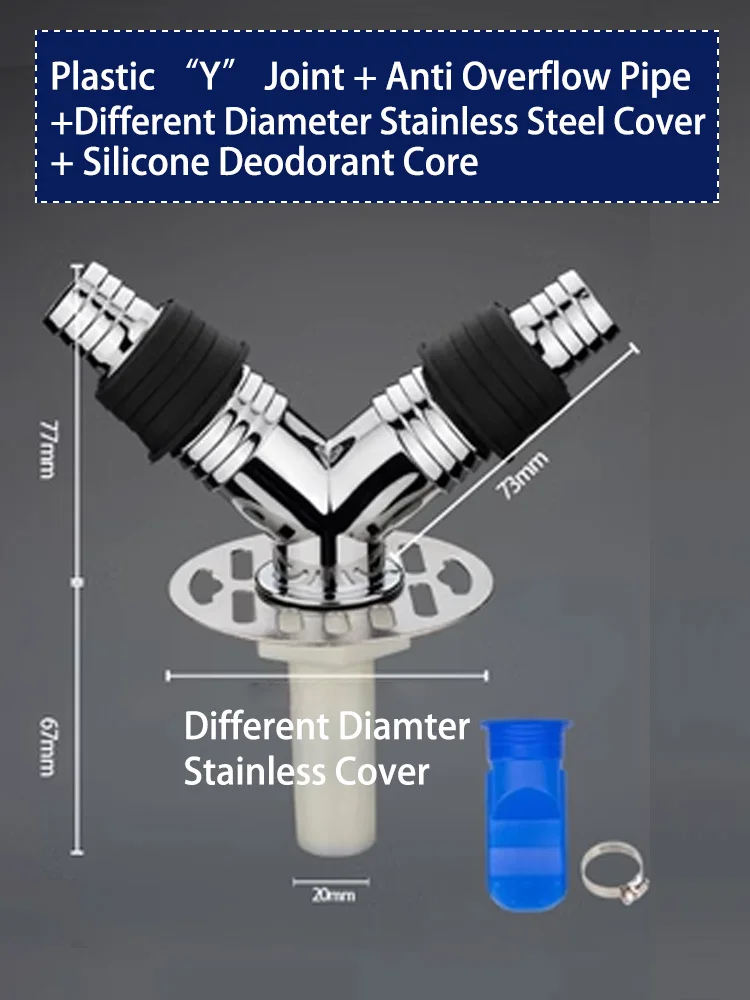 Y Verbindung Anti-Überlauf rohr Edelstahl abdeckung Silikon Deodorant Kern, für Waschmaschine Boden ablauf