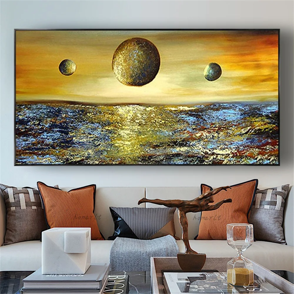 

Nordic 100% Handmade Wall Art Picture Space Fantasy Planet Landscape Oil Paintings Abstract Canvas Poster For Home Decor Mural