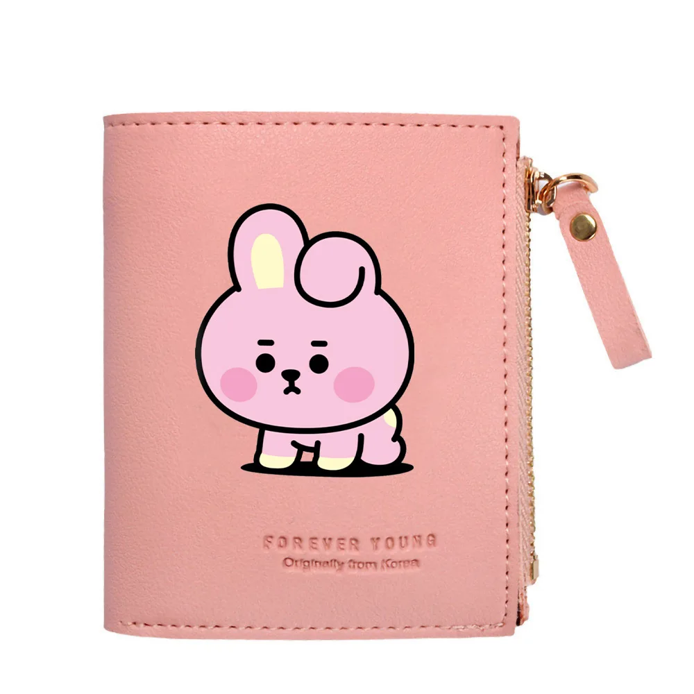 Kawaii BT21 Krótkie małe portfele damskie Urocze etui na karty z kreskówek Dziewczyna Torebka na dowód osobisty Portmonetka Portfele damskie Prezent