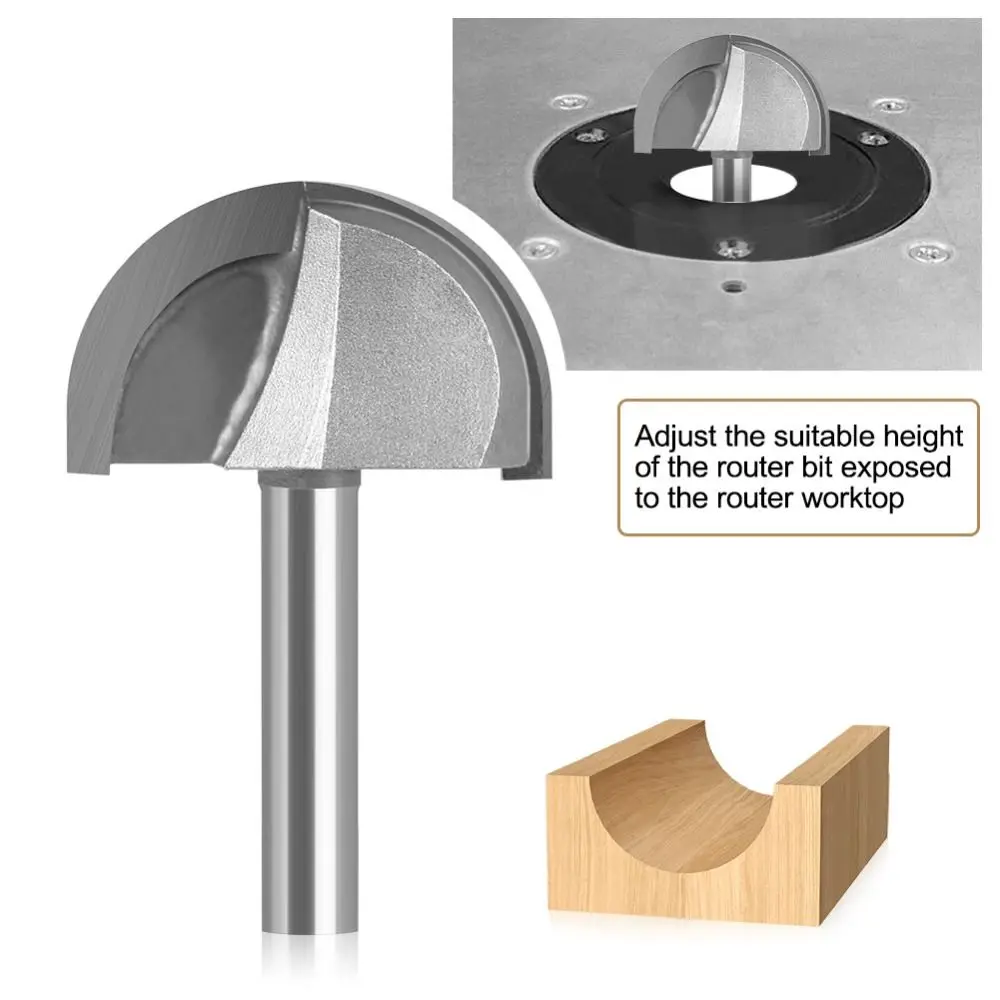 8mm Shank Half Round Milling Cutter R20mm Chamfering Circular Bottom Slot Bit Trimming Carbon Steel Round Nose Bits Carpentry