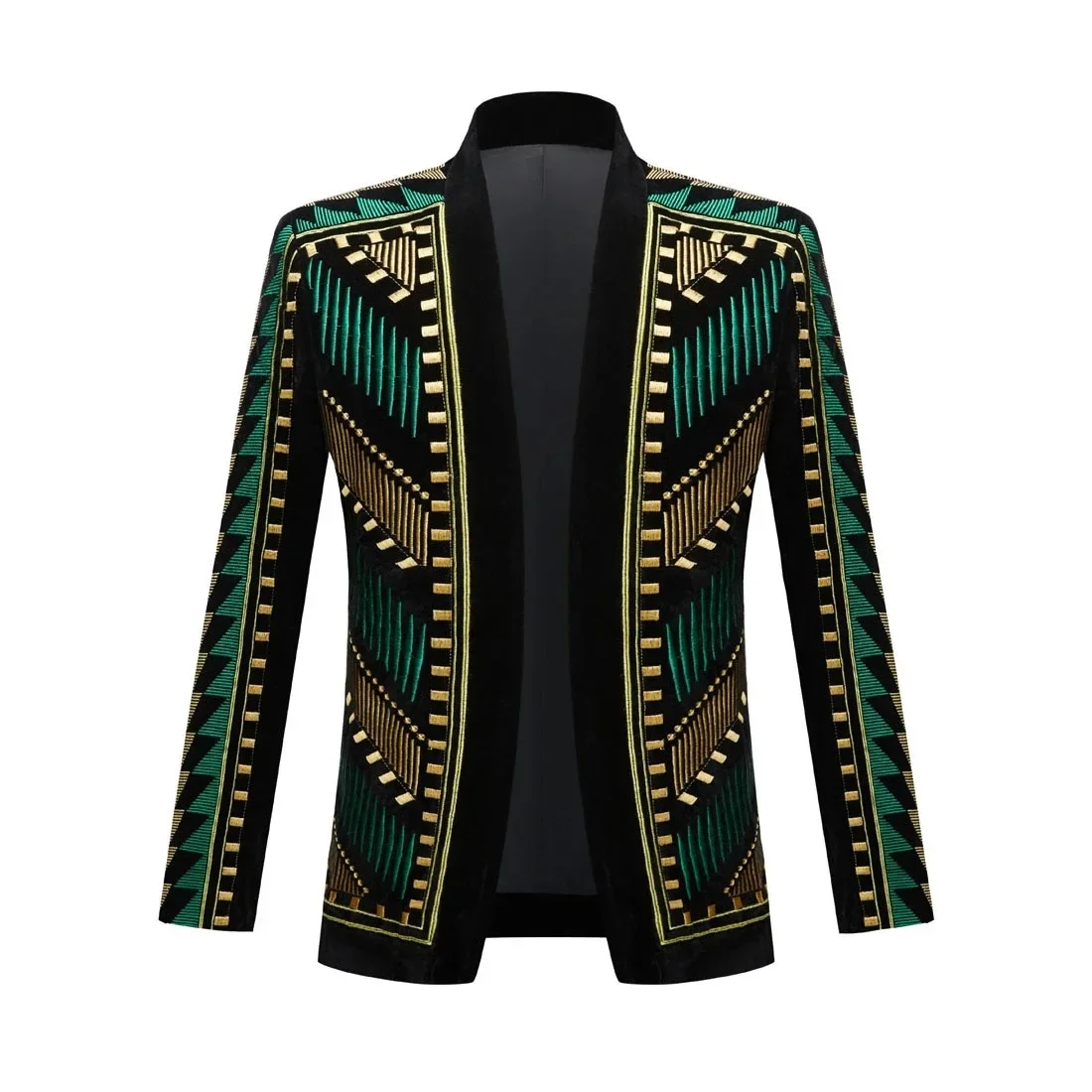 Luxury Embroidery Cardigan Blazer Tuxedo Men Shawl Lapel Slim Stripes Suit Jackets Male Party Prom Wedding Coat Singer Costume
