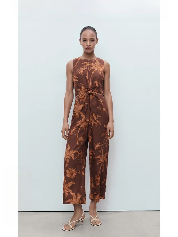 Mono de Mujer Mango, Colección Verano 2025, Cintura Alta, Pierna Ancha, Estampado Vacacional, Informal, Cómodo, Tejido de Ray...