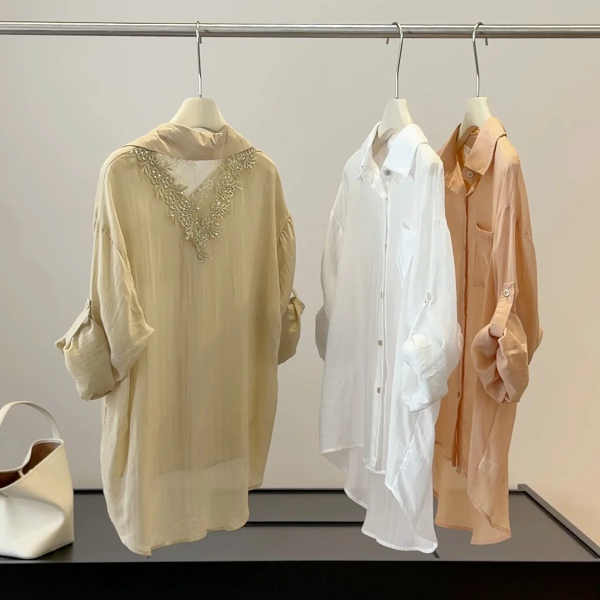 

ALPHALMODA Chic Design, Lace Splicing Back, Women Summer, Unique Long Sleeved Shirt, Loose Sun-proof Shirt