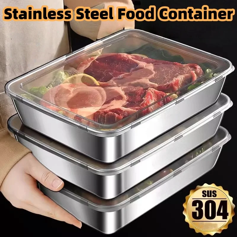 Juego de 3 Recipientes de Acero Inoxidable para Alimentos - Herméticos y Apilables con Tapas Transparentes |   Recipiente Hermético para Alimentos, Ideal para Camping, Hogar y Preparación de Comidas