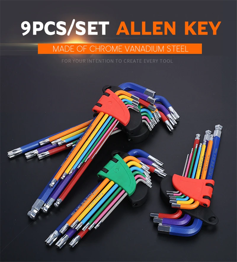 9Pcs L Type Allen Key Set Hex Wrench Screwdriver Set Hexagon Spanner Universal  Ball End Torx Star Keys Tool Hand Tools Kit