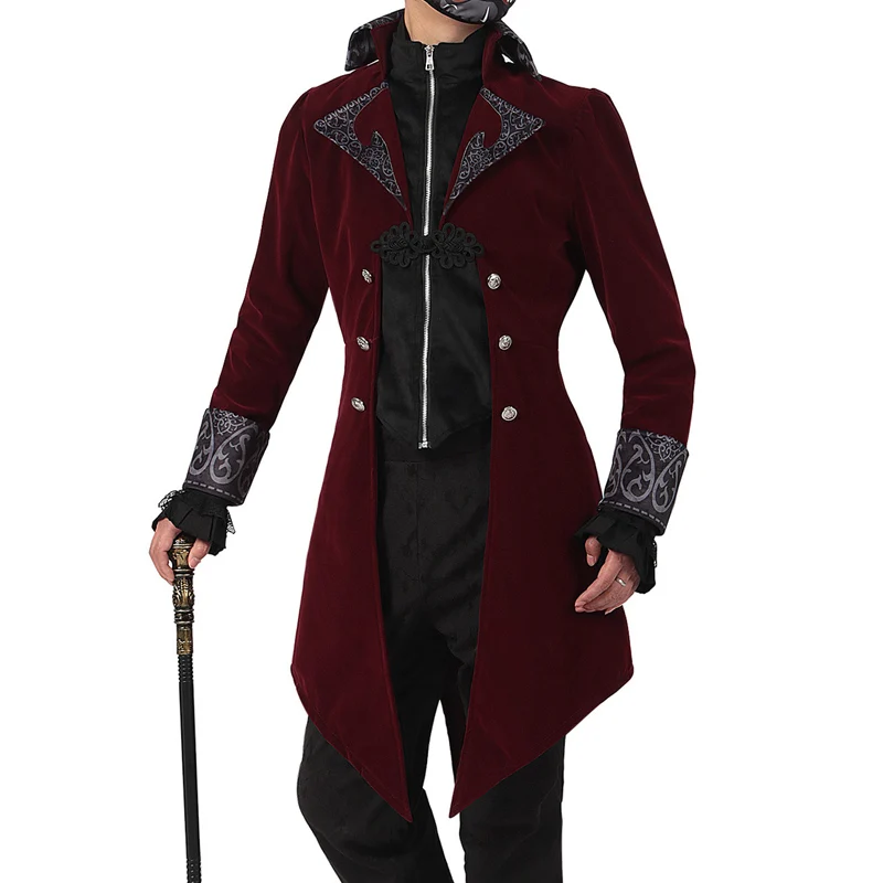 Gothic Steampunk Jacket Long Frock Trench Tail Coat Velvet Tuxedo Vintage Swallow Men Autumn Winter Overcoat Halloween Costume