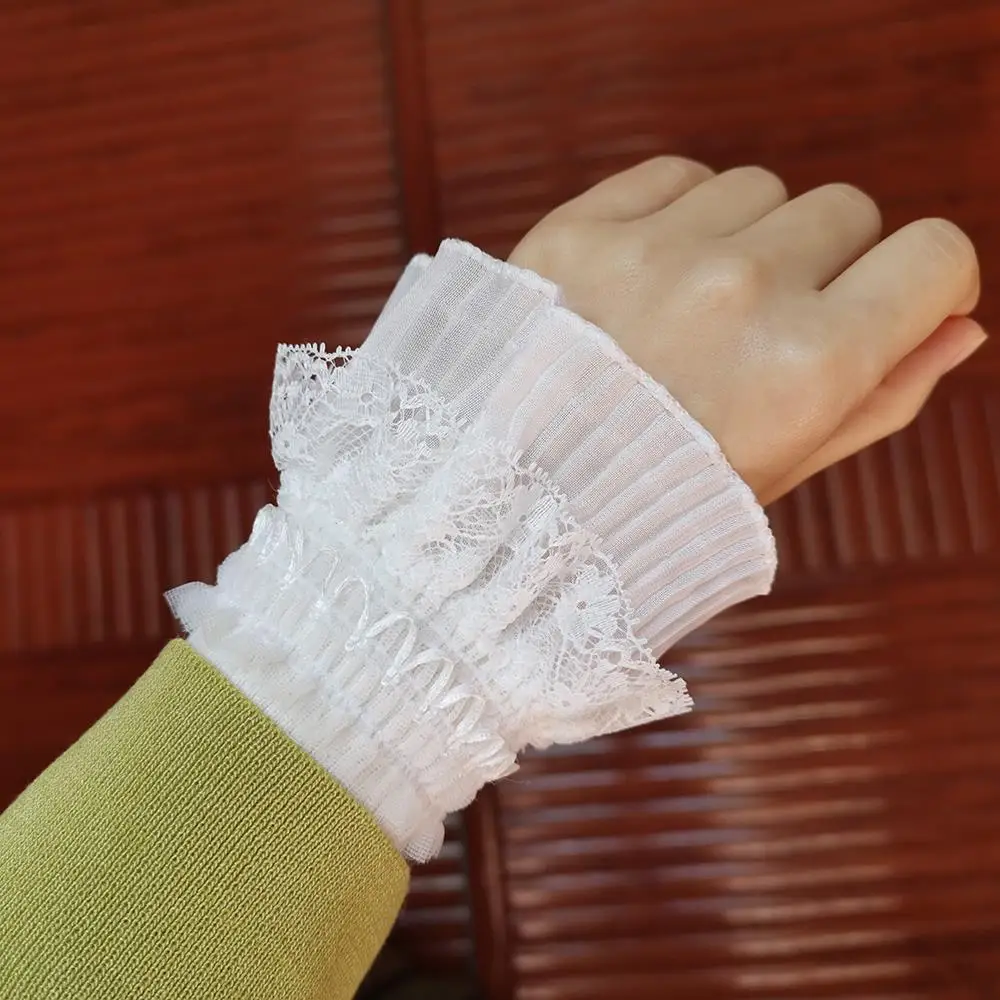 1 คู่ถักปลอม Cuffs 21 ซม.สีขาวและสีดําแขนปลอม Ruffle จีบตกแต่งลูกไม้แขนยืดหยุ่นอุ่นเสื้อกันหนาวแขนปลอม