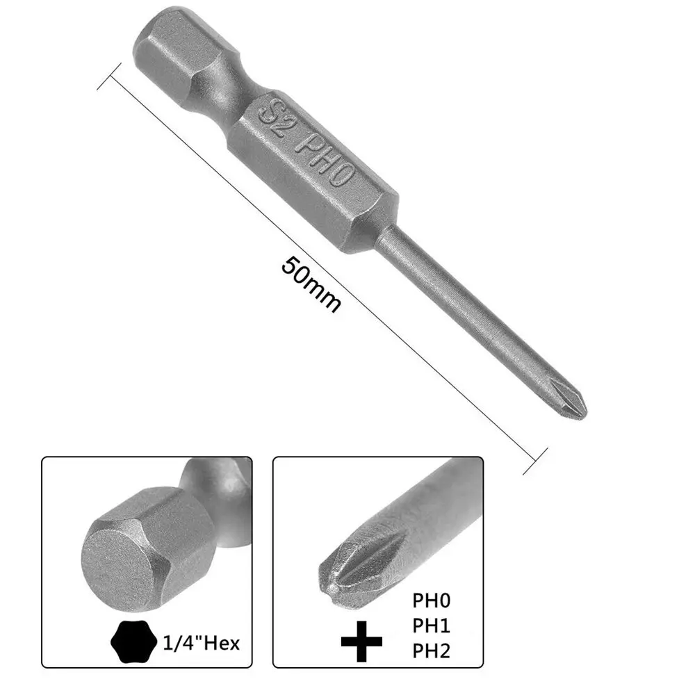 5Pcs PH0 PH1 PH2 50mm Strong Magnetic Batch Head Cross High Hardness Hand Drill Bits Screw Electric Screwdriver Set Impact