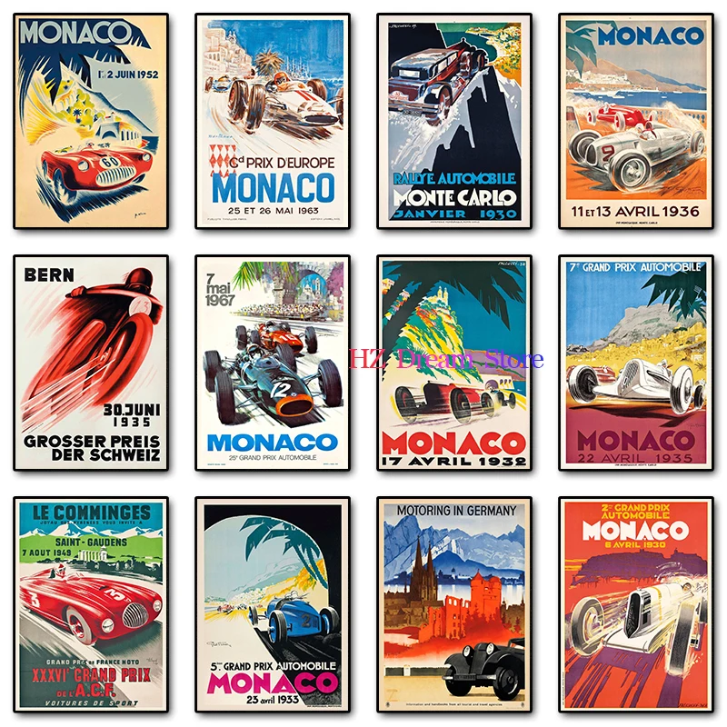 Vintage Car Racing Monaco Grand Prix 1967 Posters and Prints Canvas Painting Wall Art Picture for Living Room Home Decor Cuadros