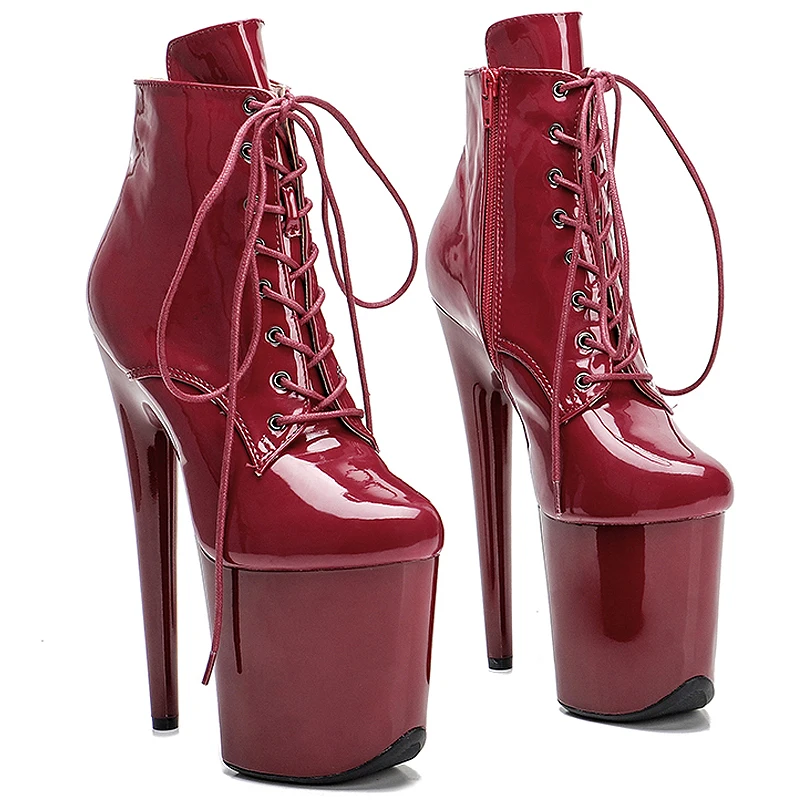 Leecabe-Botas de tacón alto de charol para mujer, botas de tacón alto de 20cm/8 pulgadas