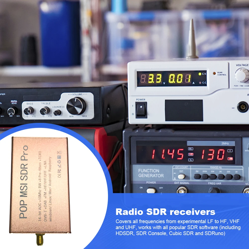 POP MSI SDR Pro Portable SDR Receiver 10KHz-2GHz Wideband Radio SDR Receiver 14Bit Compatible with SDRplay Driver & Software