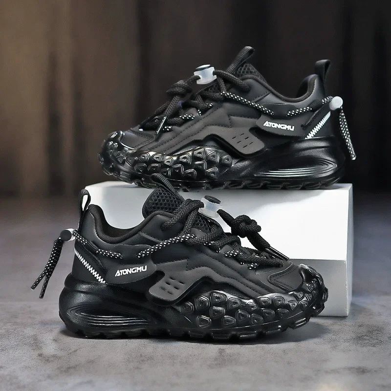 Board Shoes Kids Sneakers Thick Sole Shock Absorption Leather Running Shoes Boys Girls Trainers Sports Casual Children Footwear