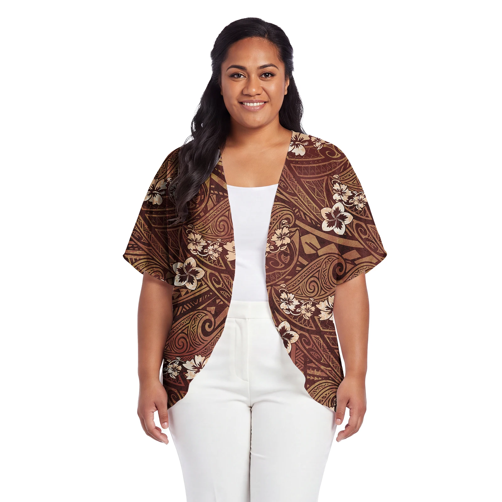 Summer Fall Sun Protection Cardigan Kimono Samoan Polynesian Hibiscus Ladies Short Cardigan Hawaiian Casual Beach Clothes Women