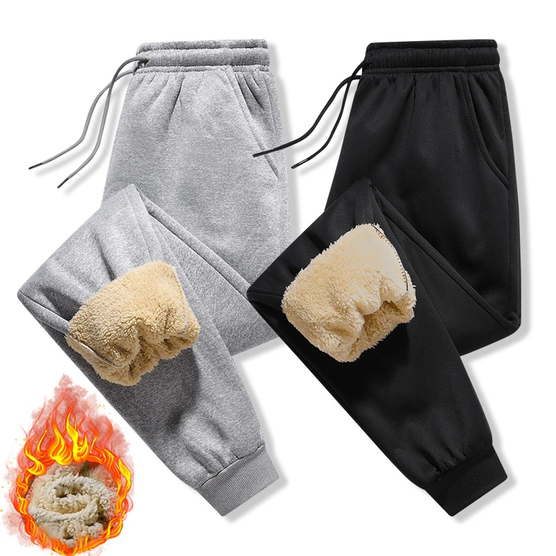 Pants for men in autumn and winter, thickened with fleece for outerwear, casual pants, warm lamb wool sports sweatpants