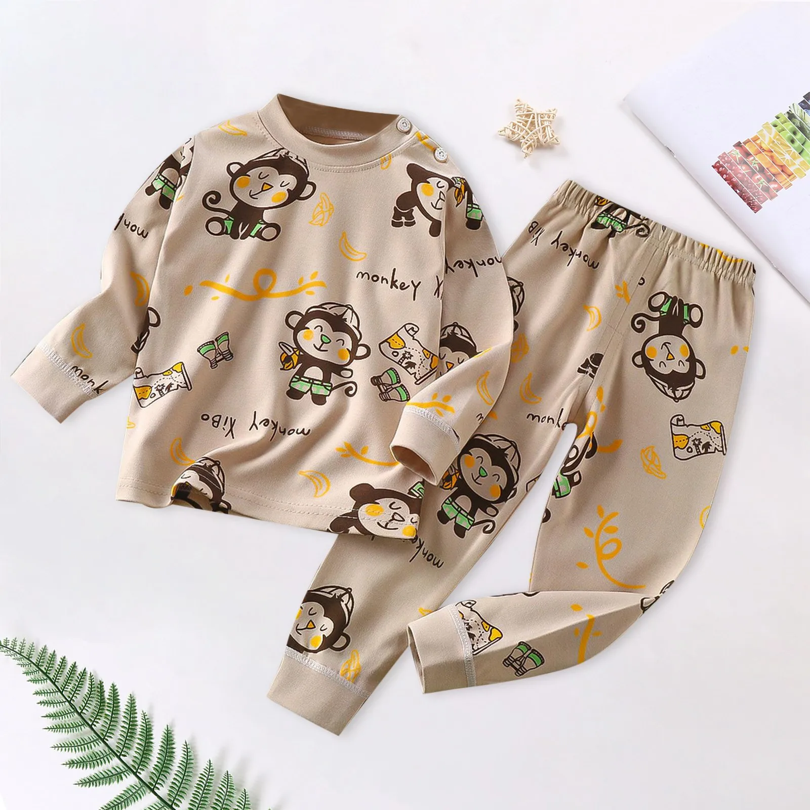 Autumn Children\'s Underwear Cartoon Animal Cute Printing Set Baby Warm Boys And Girls Long Sleeve Pajamas Boys Cotton Pajamas