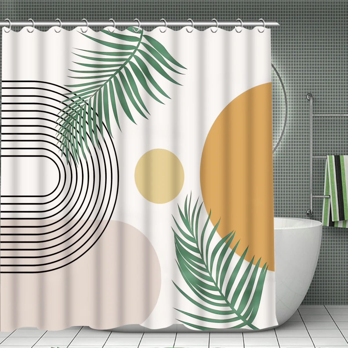 1/4 Piece Shower Curtain Set, Waterproof Bathroom Partition Curtain with Hooks, Anti-Slip Bath Rug, U Shape Mat, Toilet Seat Cov