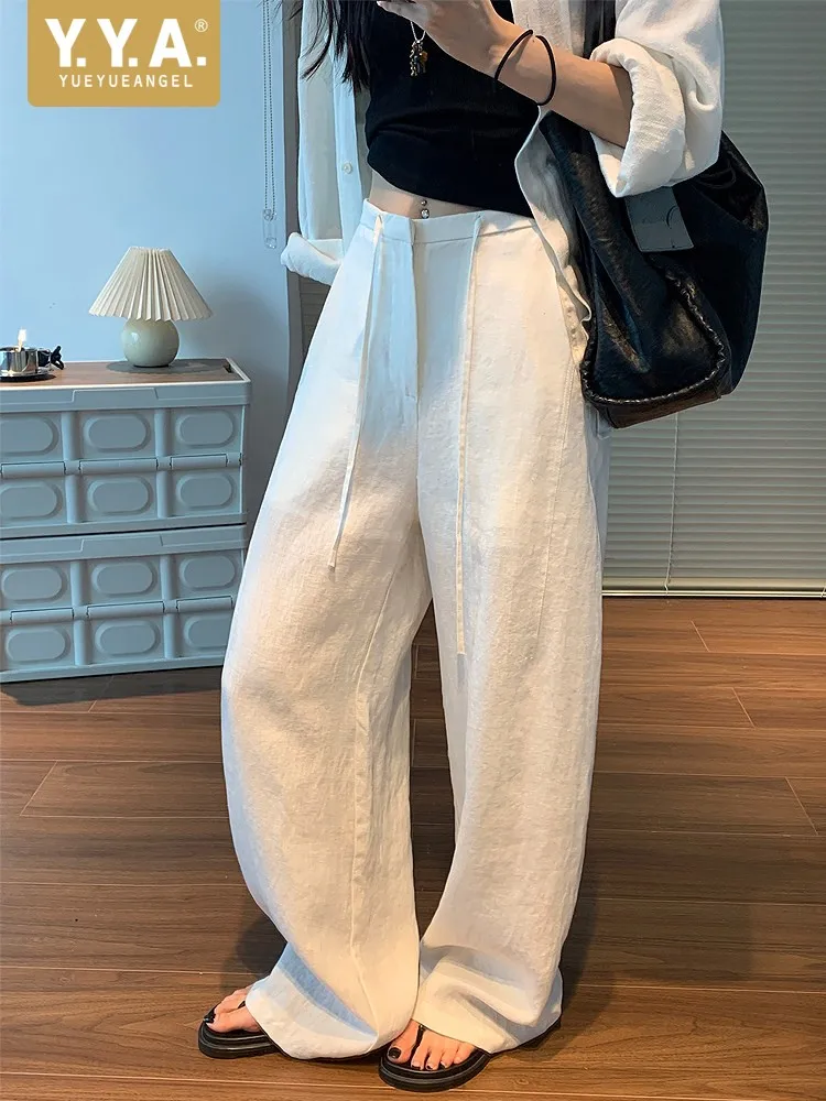 

Summer Women Casual Linen Wide Leg Pants Loose Fit Comfortable High Waist Floor Length Long Trousers Streetwear Holiday Pants