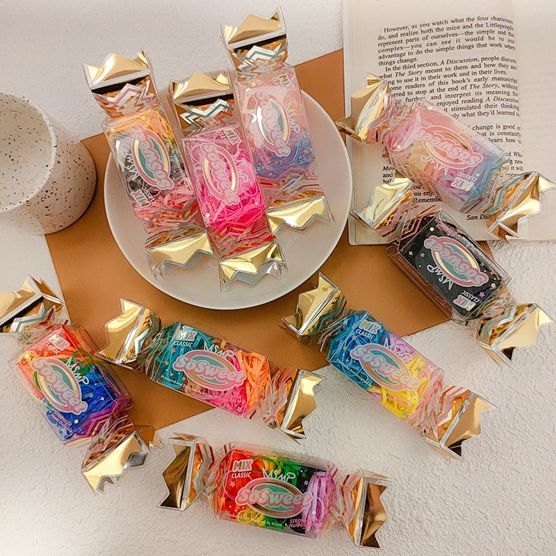 110Pcs/Box candy hair rope disposable rubber band with high elasticity and durability without damaging hair early spring head