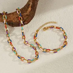2Pcs Bohemian Fashion Choker Necklace Bracelet Jewelry Set Classic Cross Chain Accessories Summer Colorful Women Jewelry Gifts