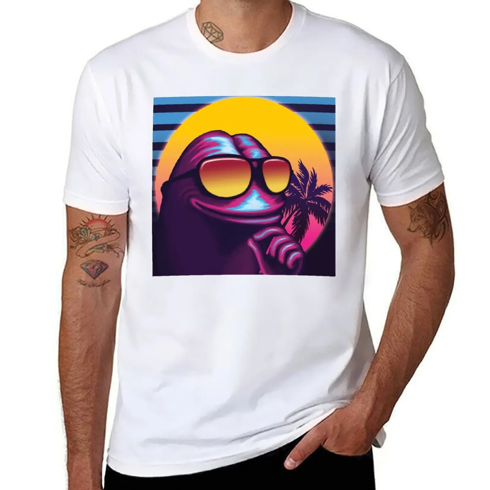 

Редкая футболка Outrun Pepe the Frog, мужские футболки, хлопковая мужская футболка, тяжелая хлопковая футболка
