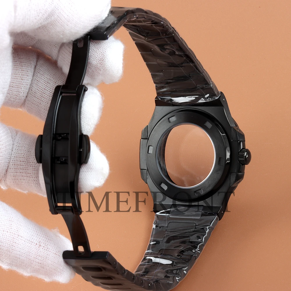 Cassa NH35 nera da 40 mm per parti di orologi modificate Nautilus quadrante in acciaio inossidabile lancette verde luminoso adatto al movimento NH35 NH36 NH38