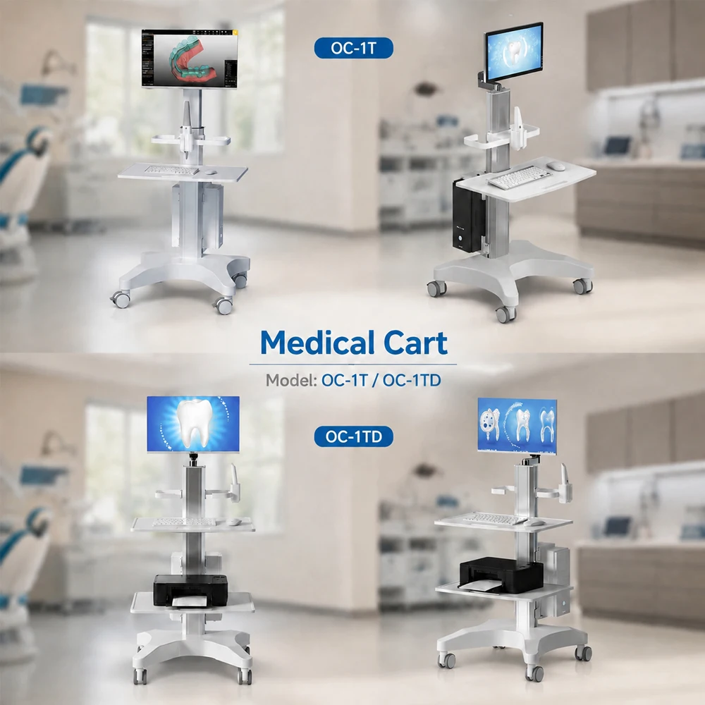 OC-1T Dental Tool Cart Intraoral Scanner Trolley with Bracket Tray Holder Mobile Cabinet Trolley Clinic Oral Scanner Cart