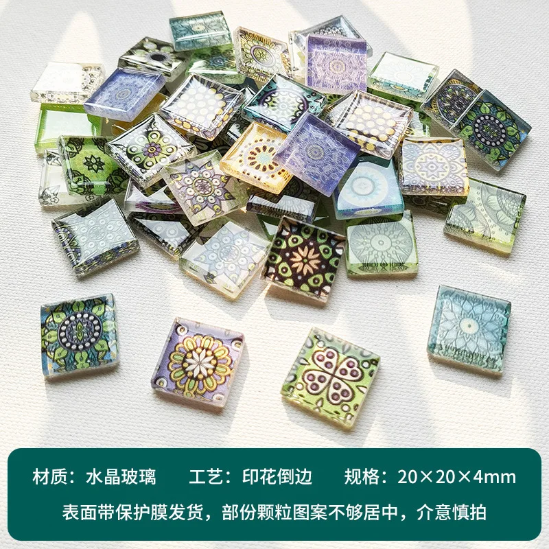 Dois estilos de conjuntos de telhas de mosaico de vidro colorido, 49 peças de telhas de mosaico de vidro colorido em massa, artesanato de arte artesanal