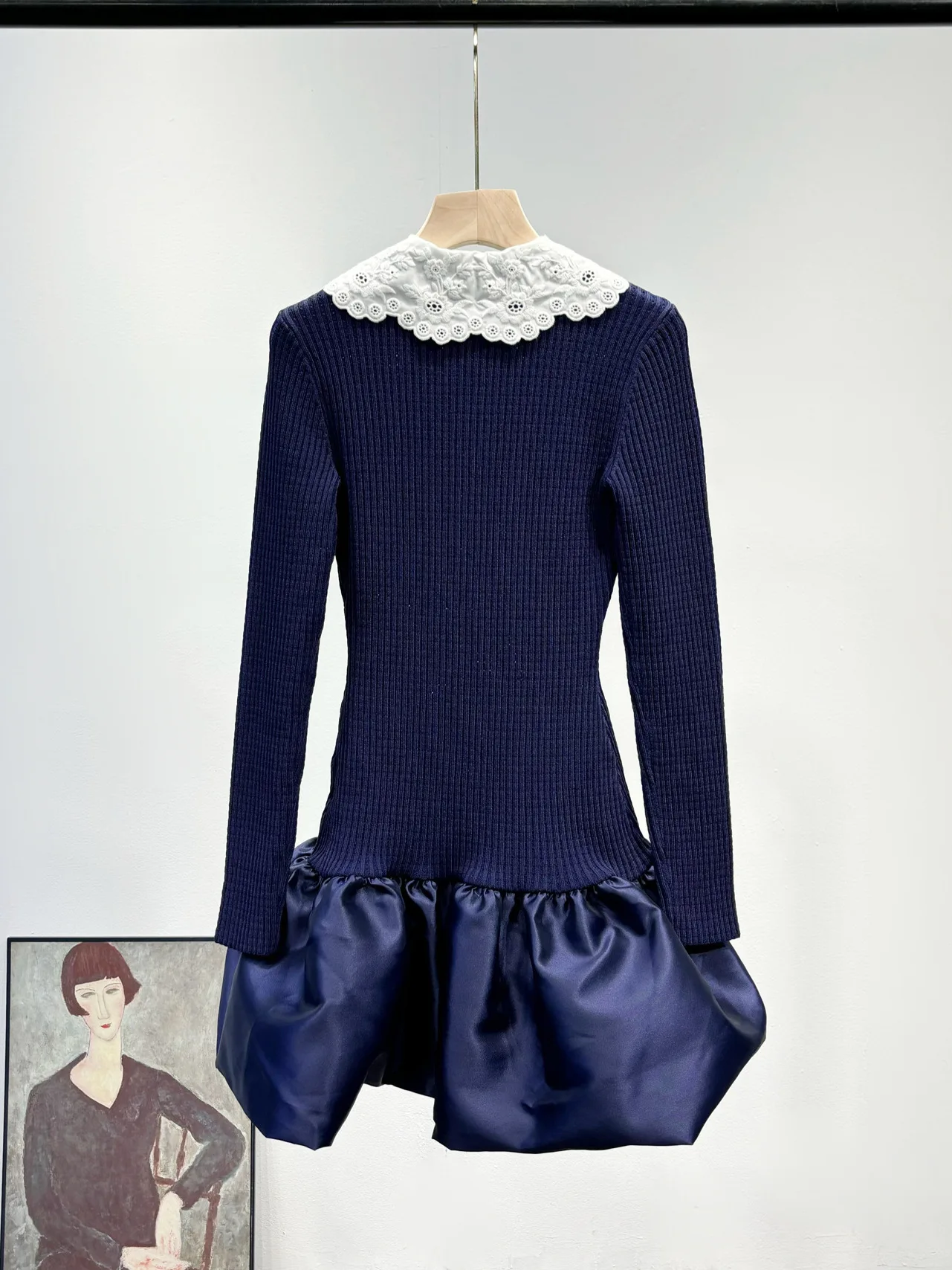 Women's Autumn and Winter Fashion Doll Collar Stitching Knitted Skirt