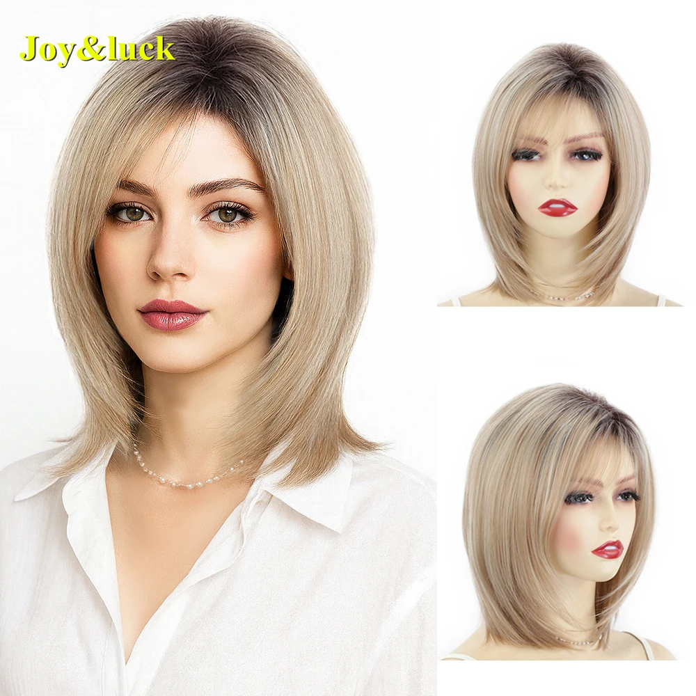 

Ombre Платиновый Блондин Выделенный Парик Ключицы Многослойный Средний Короткий Женский Парик Повседневный Натуральный Синтетический Парик Сверхнатуральная Текстура