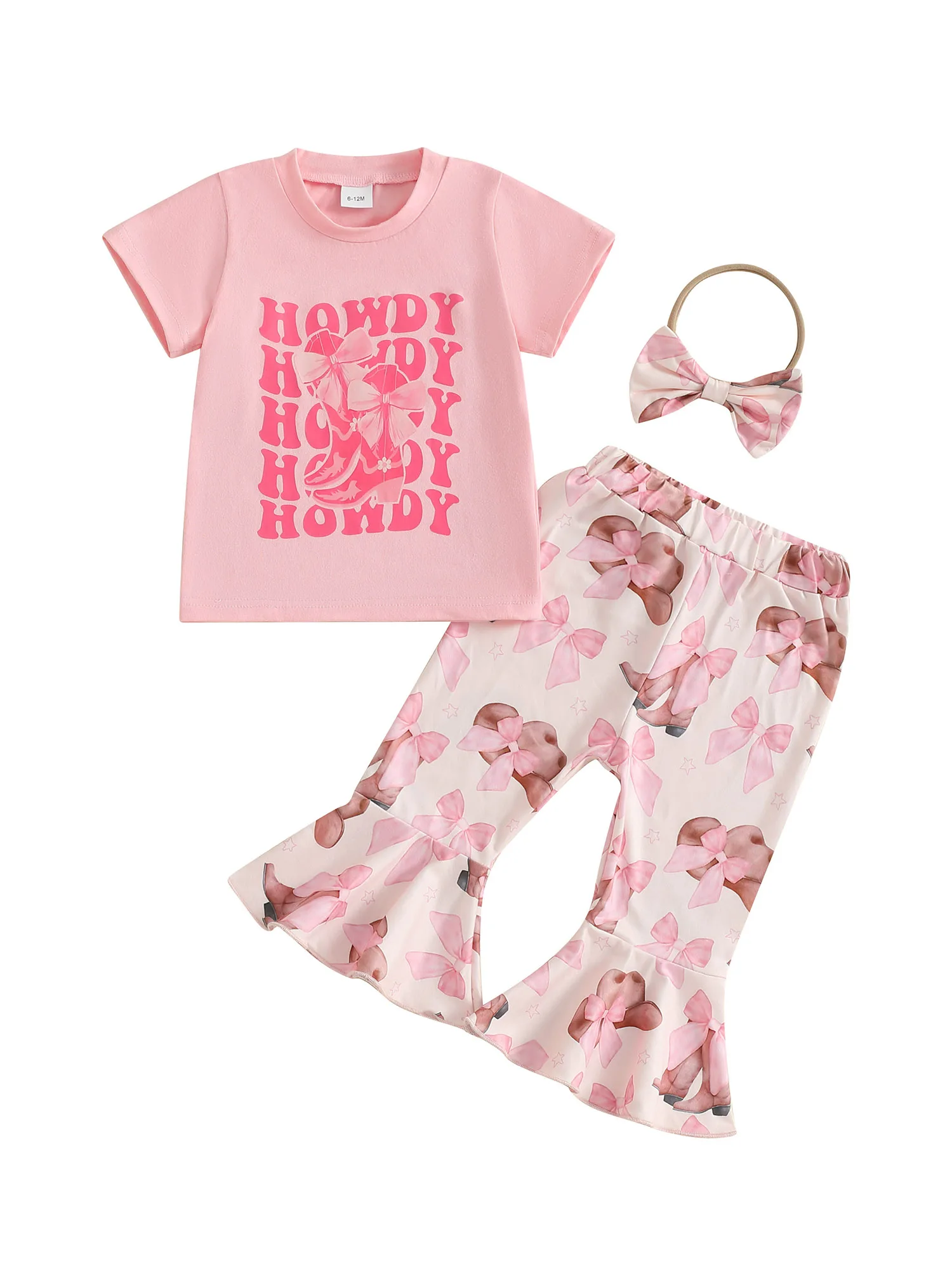 Очаровательный топ и брюки с рюшами на рукавах и цветочным принтом для маленьких девочек с подходящей повязкой на голову, летний комплект из трех предметов