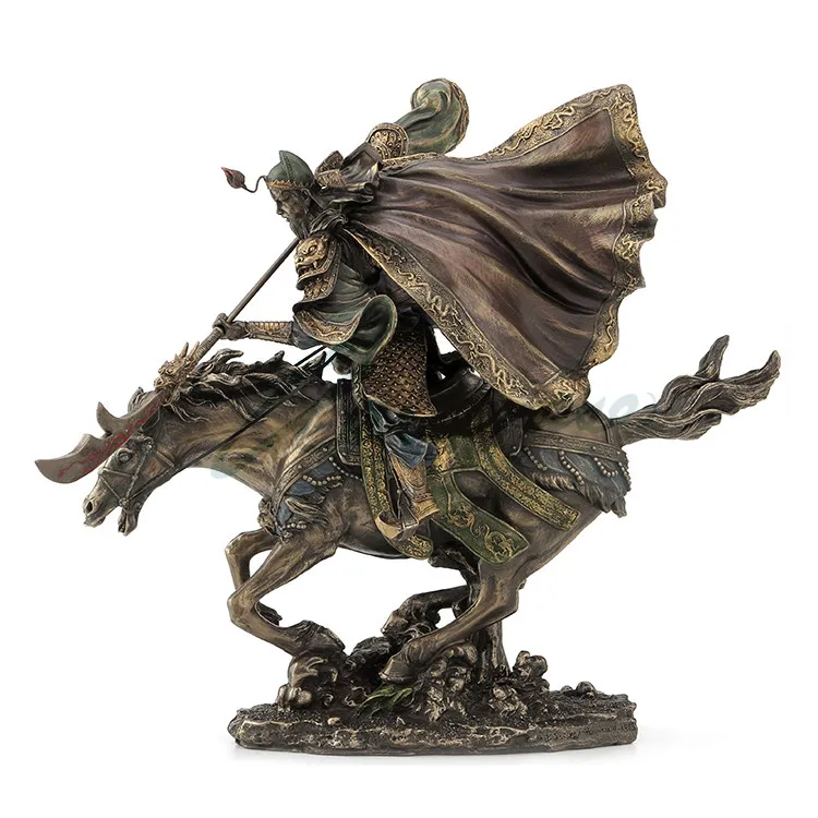 Romance of the Three Kingdoms Guan Yu Statue Hand Painted Resin Figurine Chinese Warrior Sculpture Home Office Decor Collectible