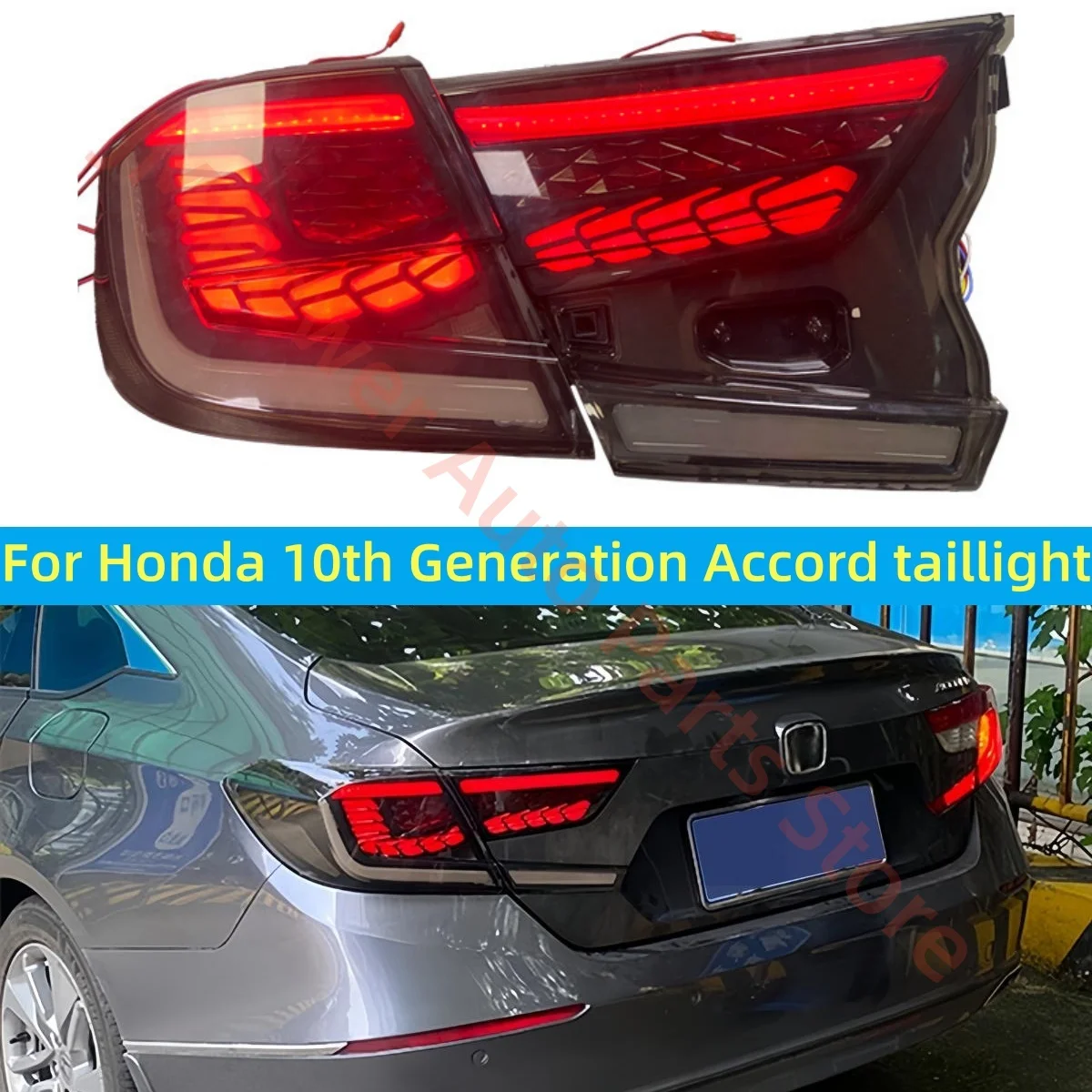 For Honda 10th Accord Taillight assembly Modified LED Dragon Scale Style driving lights Brake light Flowing water turn signal