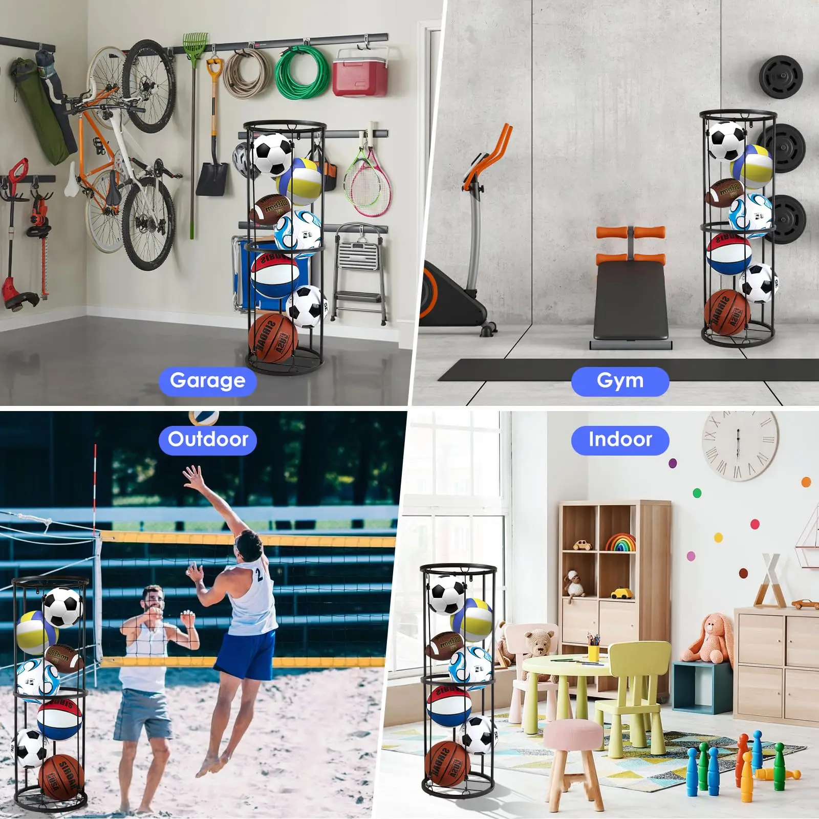 ชั้นวางลูกบอลติดผนังแบบแนวตั้ง ประหยัดพื้นที่ สำหรับจัดเก็บอุปกรณ์กีฬา เช่น บาสเกตบอล ใช้ได้ในโรงรถ ห้องเด็ก และกลางแจ้ง
