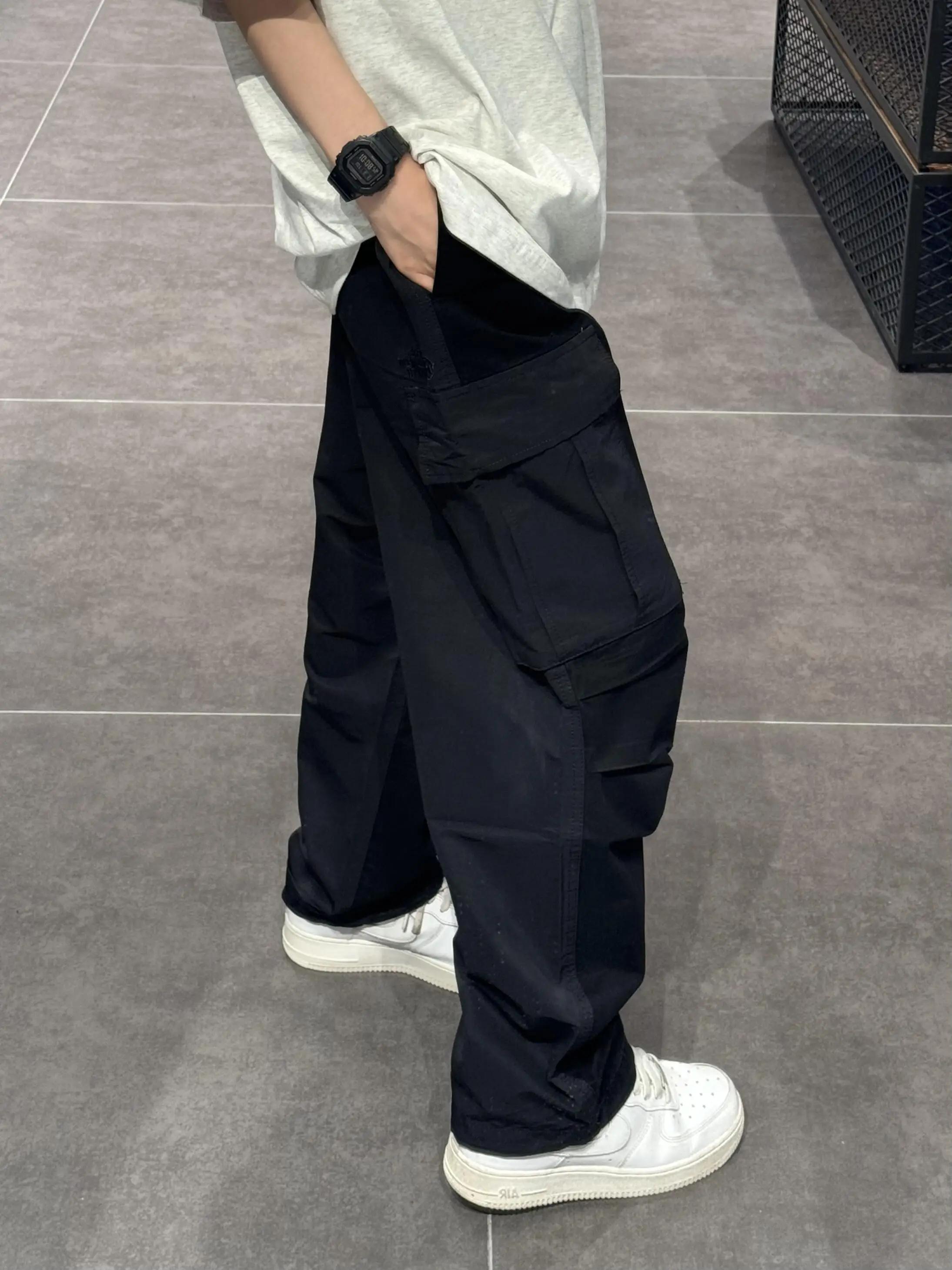Quick Dry Ice Silk Men's Work Trousers Summer Thin American Functional Large Pocket Straight Leg Outdoor Soft  Jacket