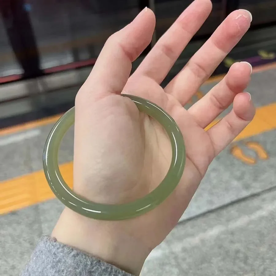 Natural Jade Bangle Women Elegant Jewelry Genuine China Nephrite Stone Green Hetian Jade Bangles For Girlfriend Mom Gifts