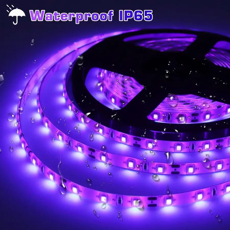 

UV Black Light Strip Kit, Ultraviolet Waterproof IP65 32.8FT 10M 3528 600LEDs, 395nm405nm Blacklight for DJ Bar Club Party Decor