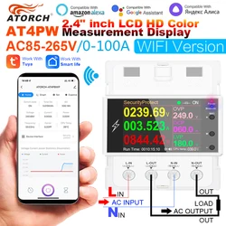 AT4PW 100A Tuya WIFI Din Rail Smart Switch Remote Control AC 220V 110V Digital Power Energy Volt Amp Kwh Frequency Factor Meter