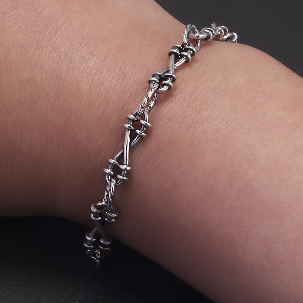 925 فضة القوطية الشوك سوار للرجال النساء الشرير الهيب هوب خمر 6 مللي متر سلسلة ربط سوار مجوهرات أنيقة هدية
