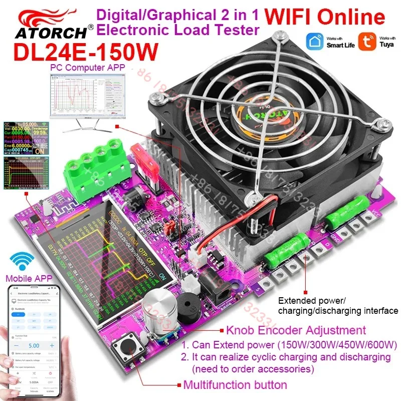 DL24EW 150W  APP WiFi Smart Electronic Load Tester Voltage Current 48V Car Battery Capacity Tools + Battery Test Box