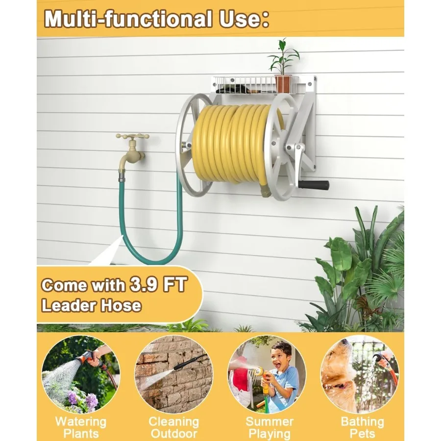 Triangle Wall Mounted Garden Hose Reel for Outdoor Use HeavyDuty Water Hose Holder with 125 Ft Capacity for 5 8Inch Hose and 3.