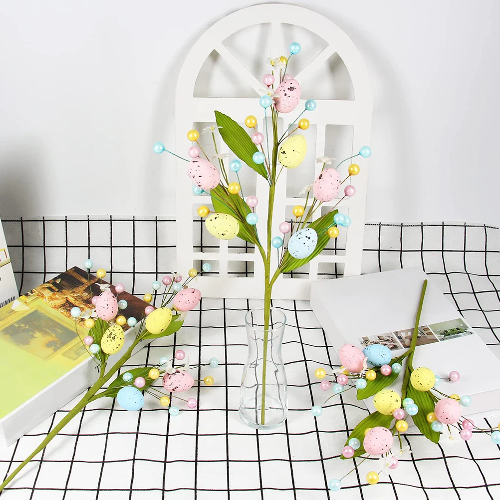 

3pcs Artificial Easter Egg Branches Stable Material Fine Workmanship Festive Vase Filler Easter Floral Arrangement