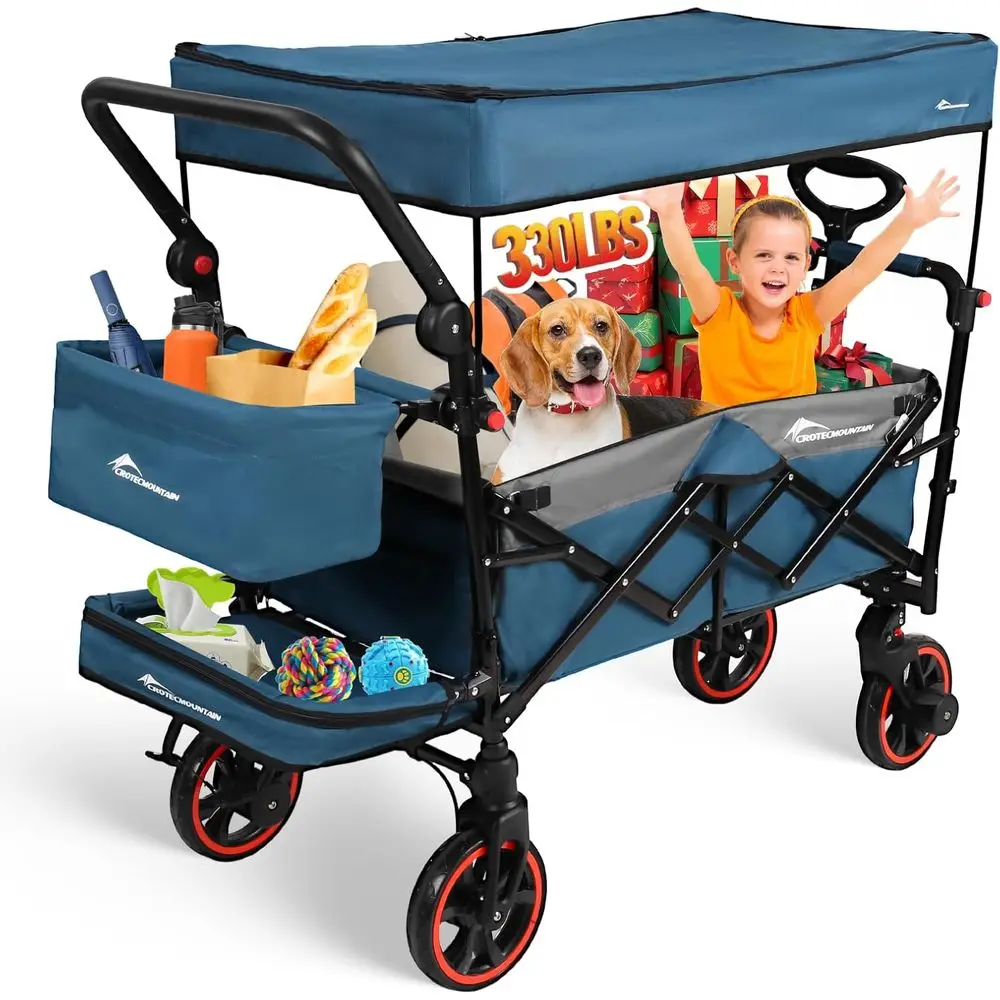 

Folding Utility Wagon, Large Capacity Trolley, Portable Cart with Adjustable Handle, Shock-Absorbing Wheels, Ideal for Shopping