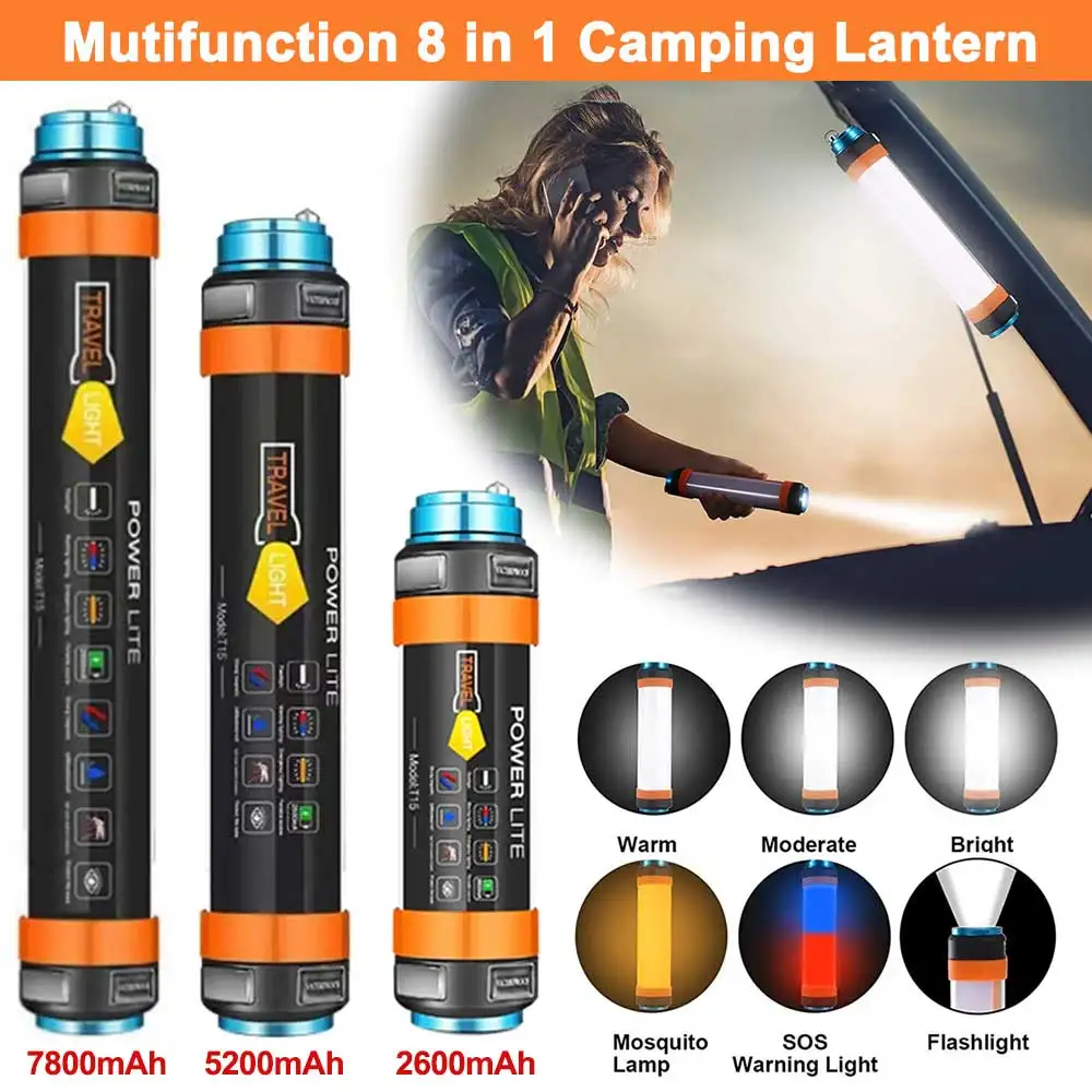 8in1 Mutifunction Camping Lantern LED Flashlight Work Light with Magnet IP68 Waterproof 5Mode SOS Tent Flashlight for Night Work