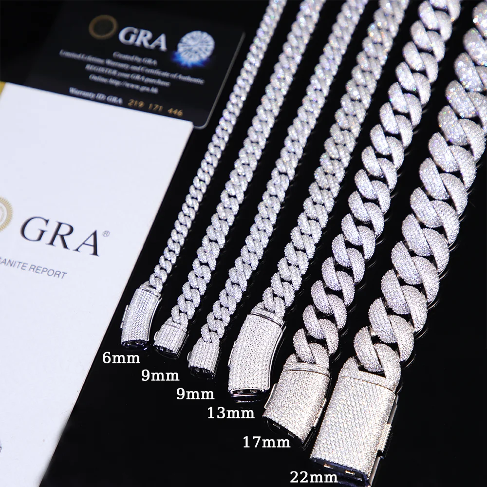 Rapper's New Arrival Hip Hop Jewelry 22mm 925 Sterling Silver 5 Rows VVS Moissanite Iced Out Thick Cuban Link Chain Necklace.