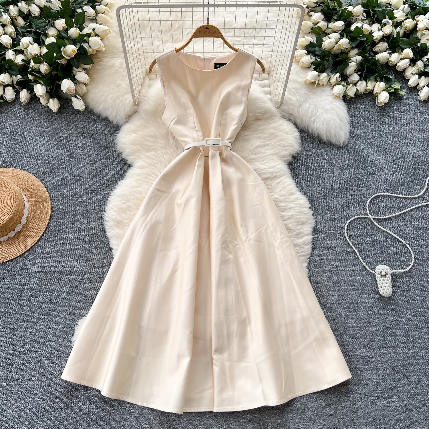 Gaun Gaun Wanita Gaun Panjang A Line Vestidos Leher Bulat Tanpa Lengan Kerja Elegan Sambatan Y2k Pakaian Jalanan Pesta Malam Malam