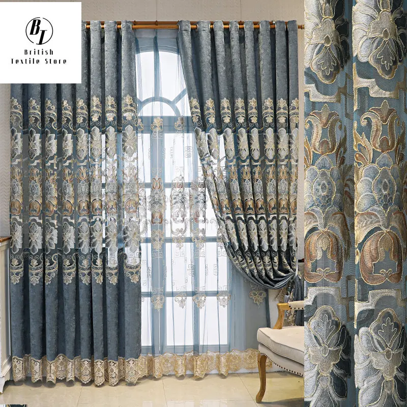 

European Simple Curtains for Living Room Bedroom Large Hollow Three-dimensional Embroidery Curtain Custom Extravagance Lace