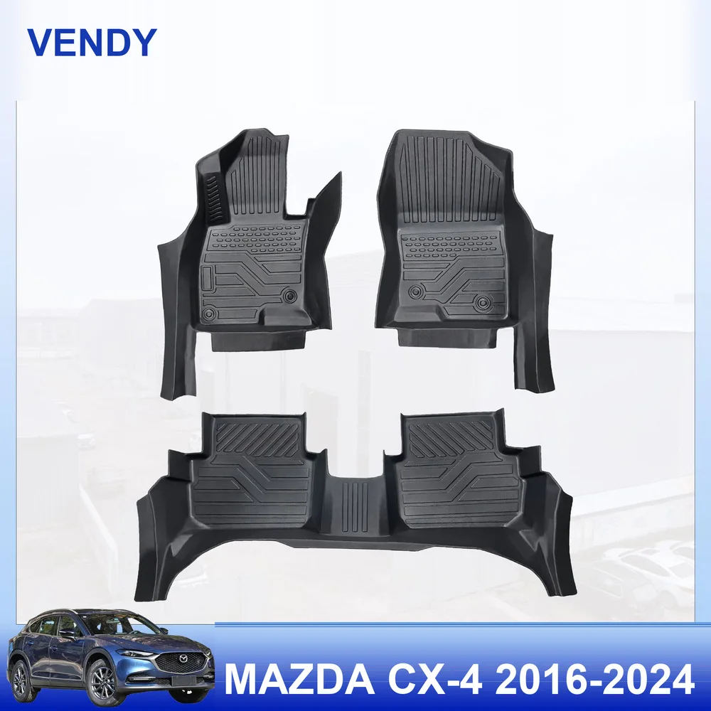 TPE Car Floor Mats Custom Fit for Mazda CX-4 2016-2024 Left Hand Drive Full Set All Weather Waterproof Easy to Clean