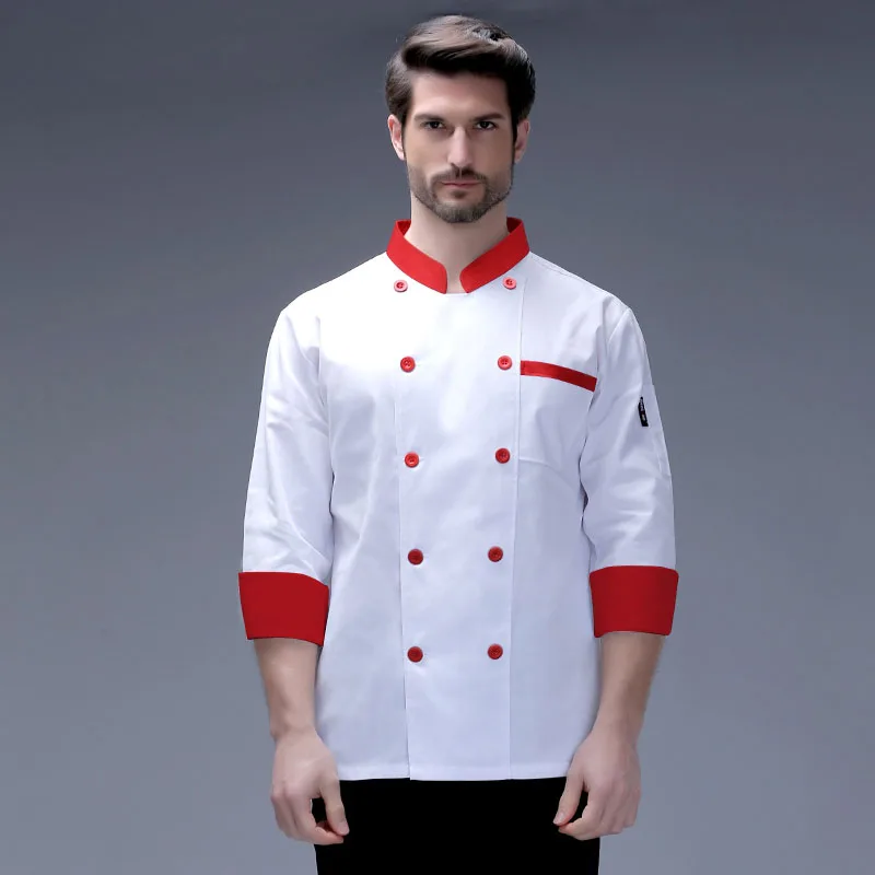 Casacos brancos de manga comprida Chef, Uniforme de cozinha do restaurante Camisa personalizada do logotipo do hotel Serviço de restauração Roupas de trabalho de padaria