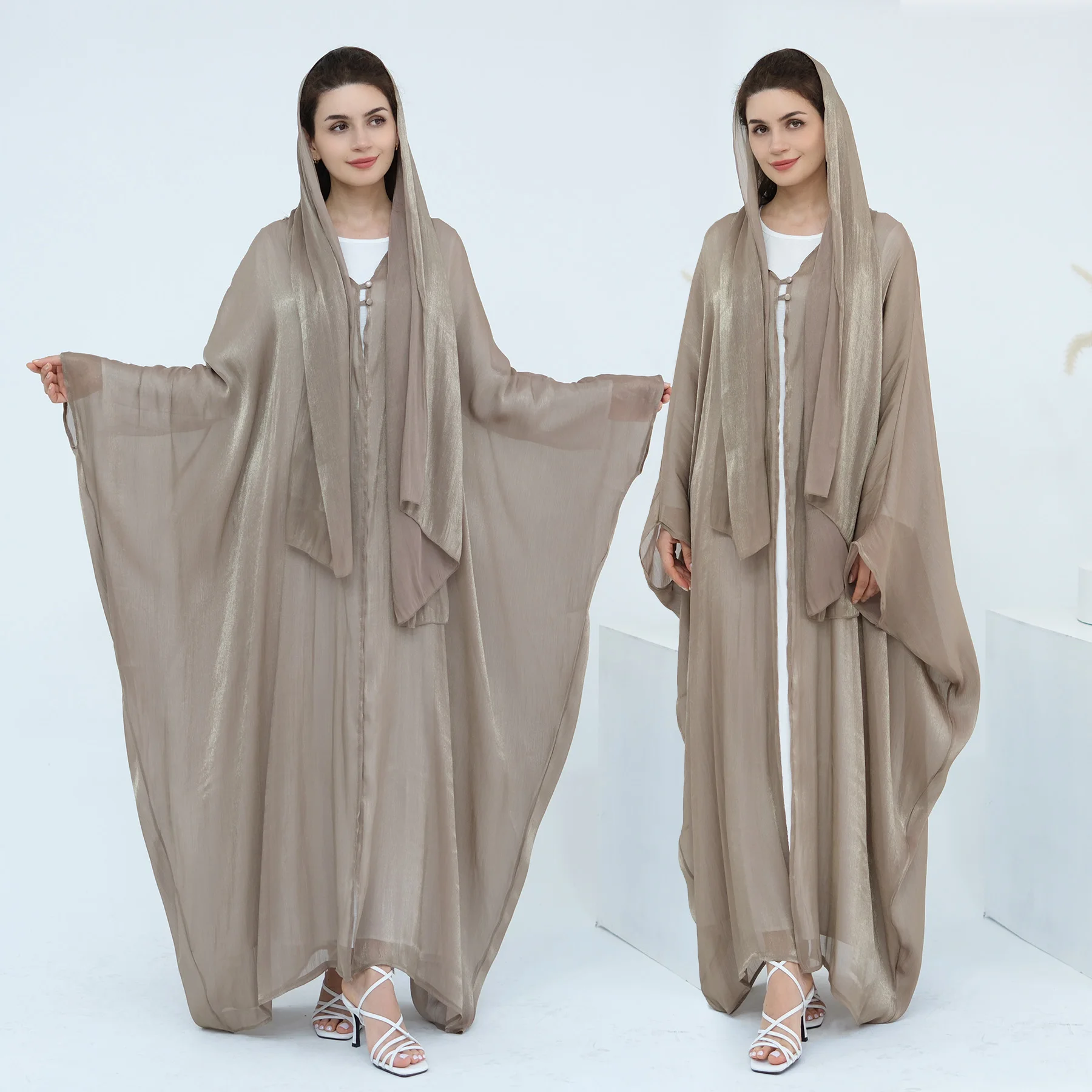 Abaya de dubaï transparent brillant d'été (sans robe intérieure), tenue pour femmes musulmanes à manches chauve-souris, vêtements islamiques pour soirée du Ramadan Eid