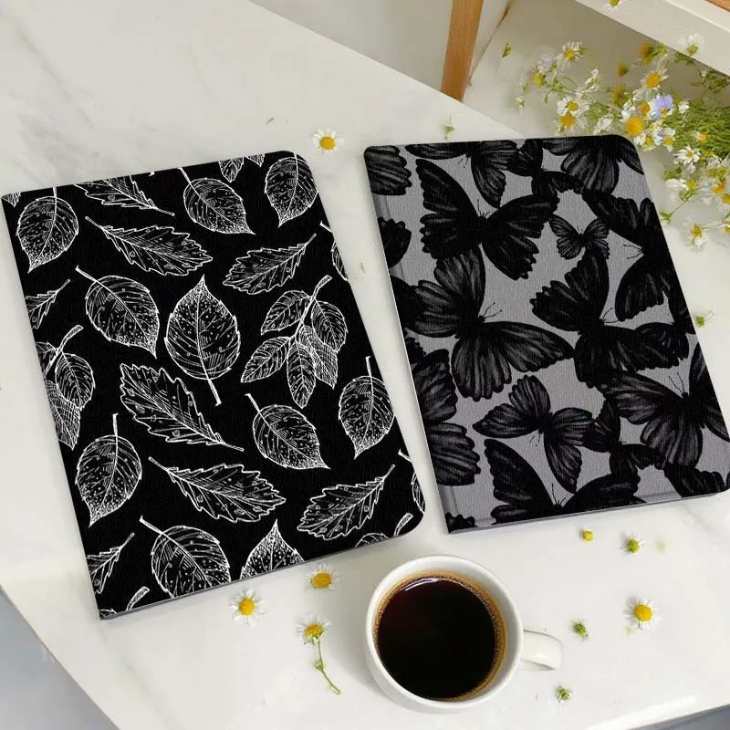 

White Leaf Black Pattern Gift Tablet Case For Huawei Honor MatePad MediaPad Air 5 6 7 11 V6 V7 V8 V9 X9 X8 T10 T10s C5e T5